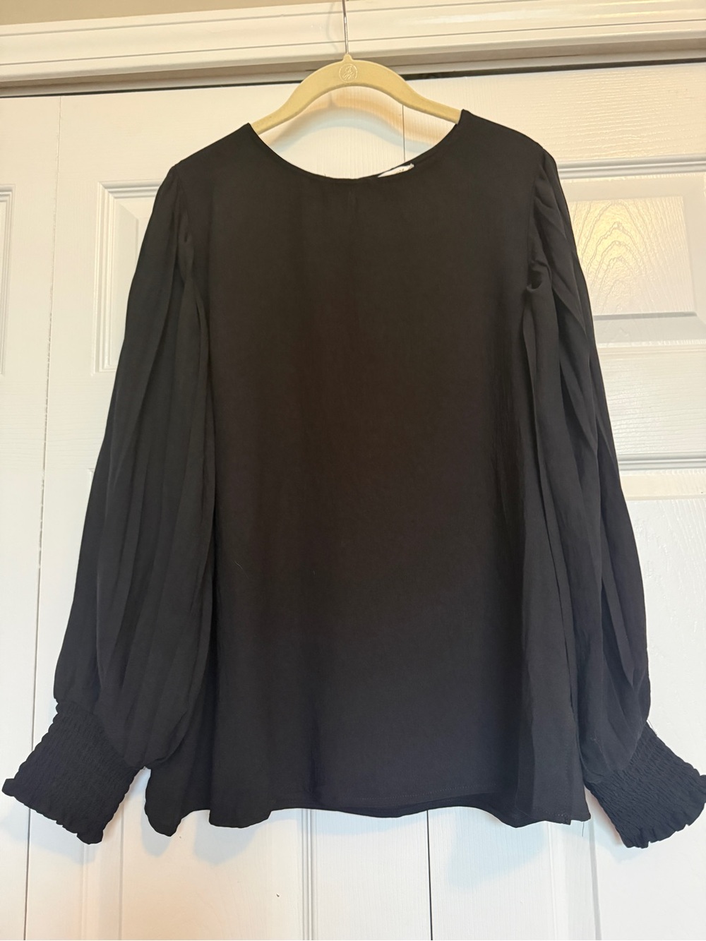 ODDY Black Pleated Long-Sleeve Blouse